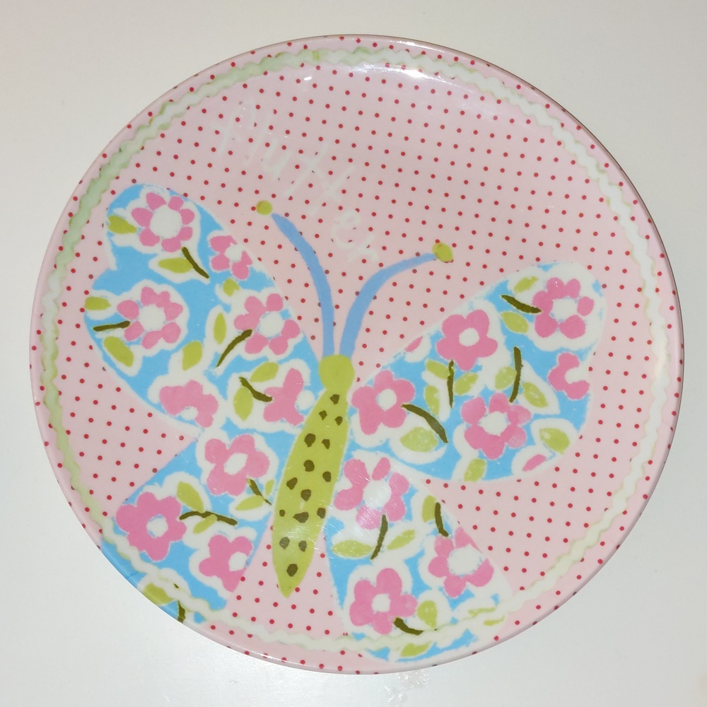 2 Pottery Barn Kids Springtime Floral Butterfly Pink Polka Dot Plates Melamine